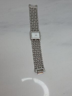 Square Face Silver Bead-Link Wristwatch